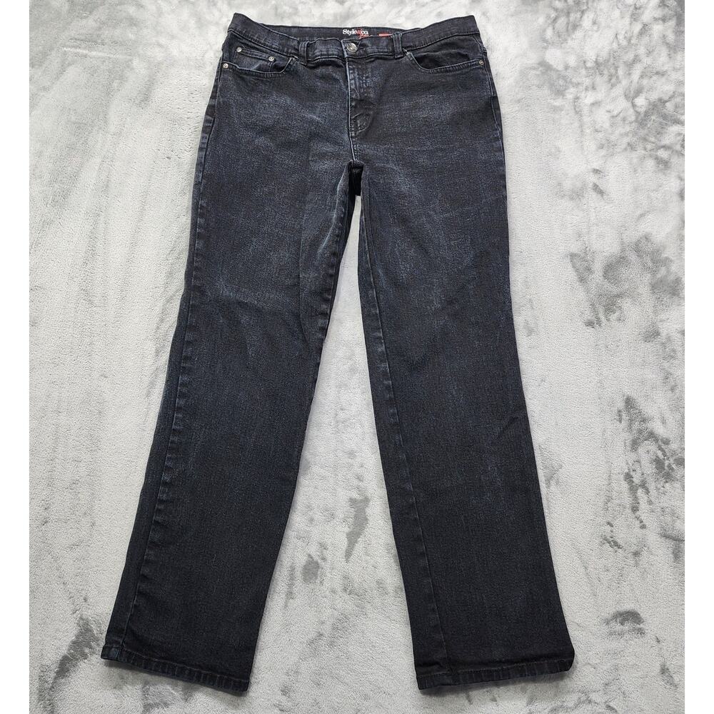 Style&Co Jeans Womens‎ 14 Black Easy Fit High Rise Tapered Straight Leg Stretch